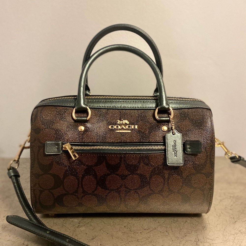 Coach Rowan Satchel Crossbody In Signature Canvas Metallic Ivy